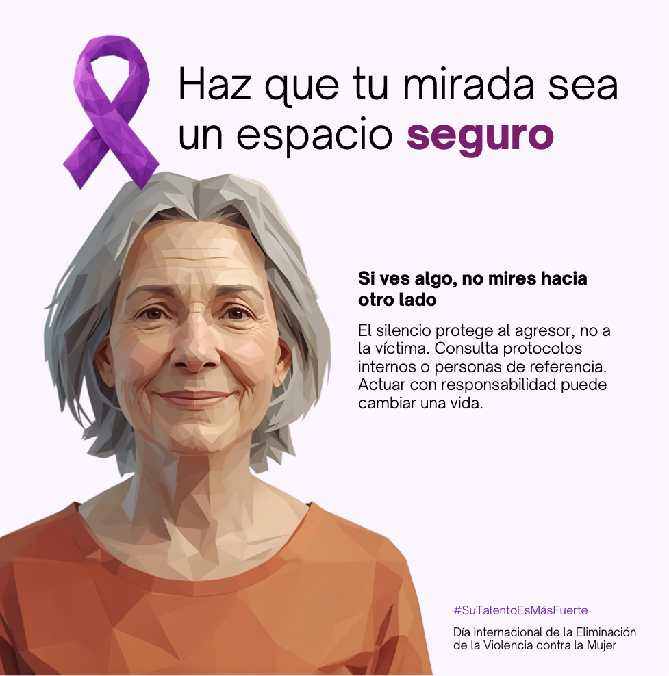 Haz que tu mirada sea un espacio seguro. Si ves algo, no mires hacia otro lado. El silencio protege al agresor, no a la víctima. Consulta protocolos internos o personas de referencia. Actuar con responsabilidad puede cambiar una vida.