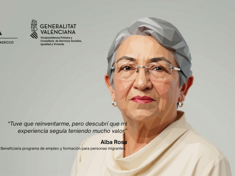 Imagen en Low Poly de Alba Rosa, mujer de mediana edad beneficiaria de los programas de empleo de la Fundación Adecco.