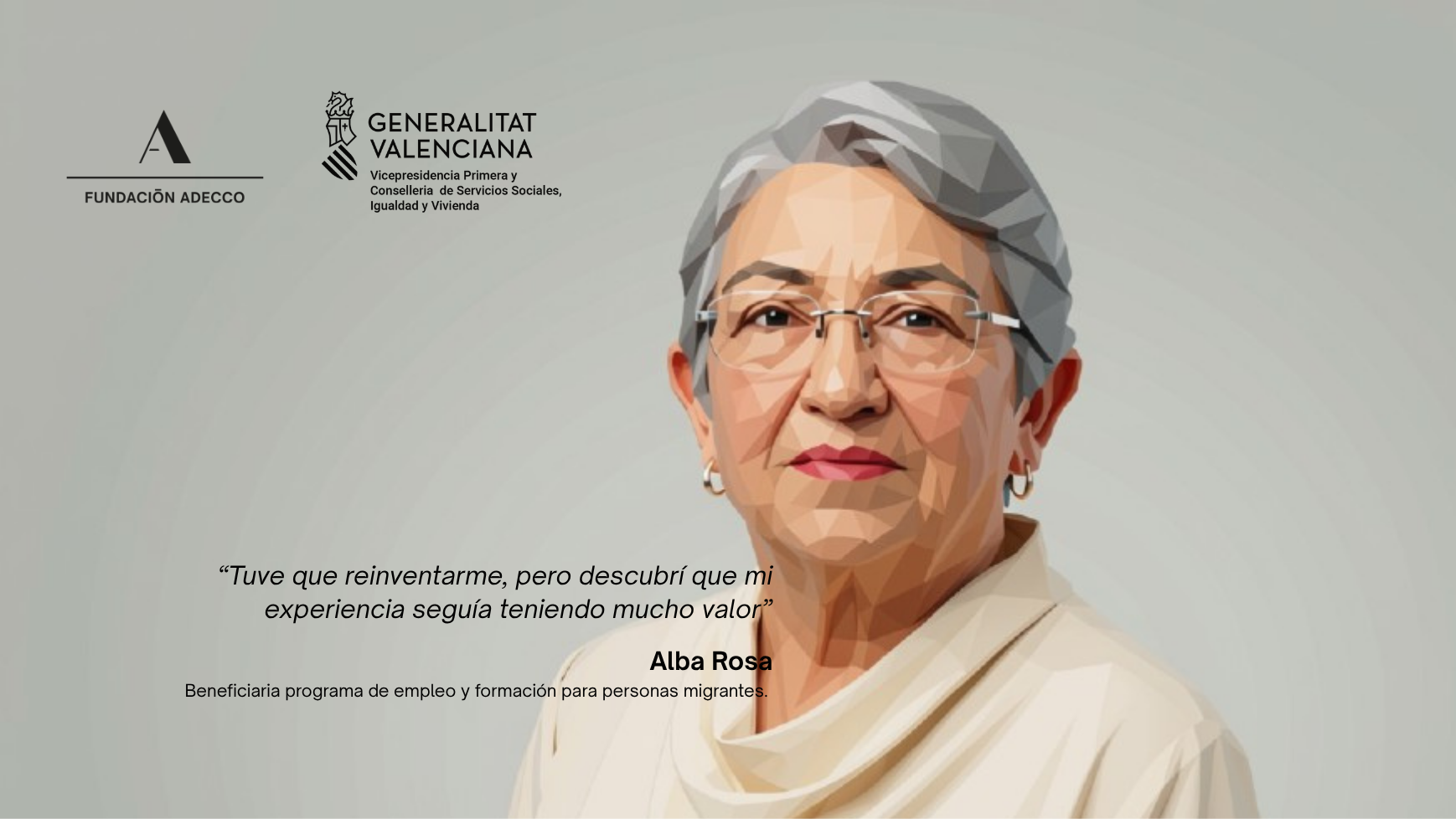 Imagen en Low Poly de Alba Rosa, mujer de mediana edad beneficiaria de los programas de empleo de la Fundación Adecco.
